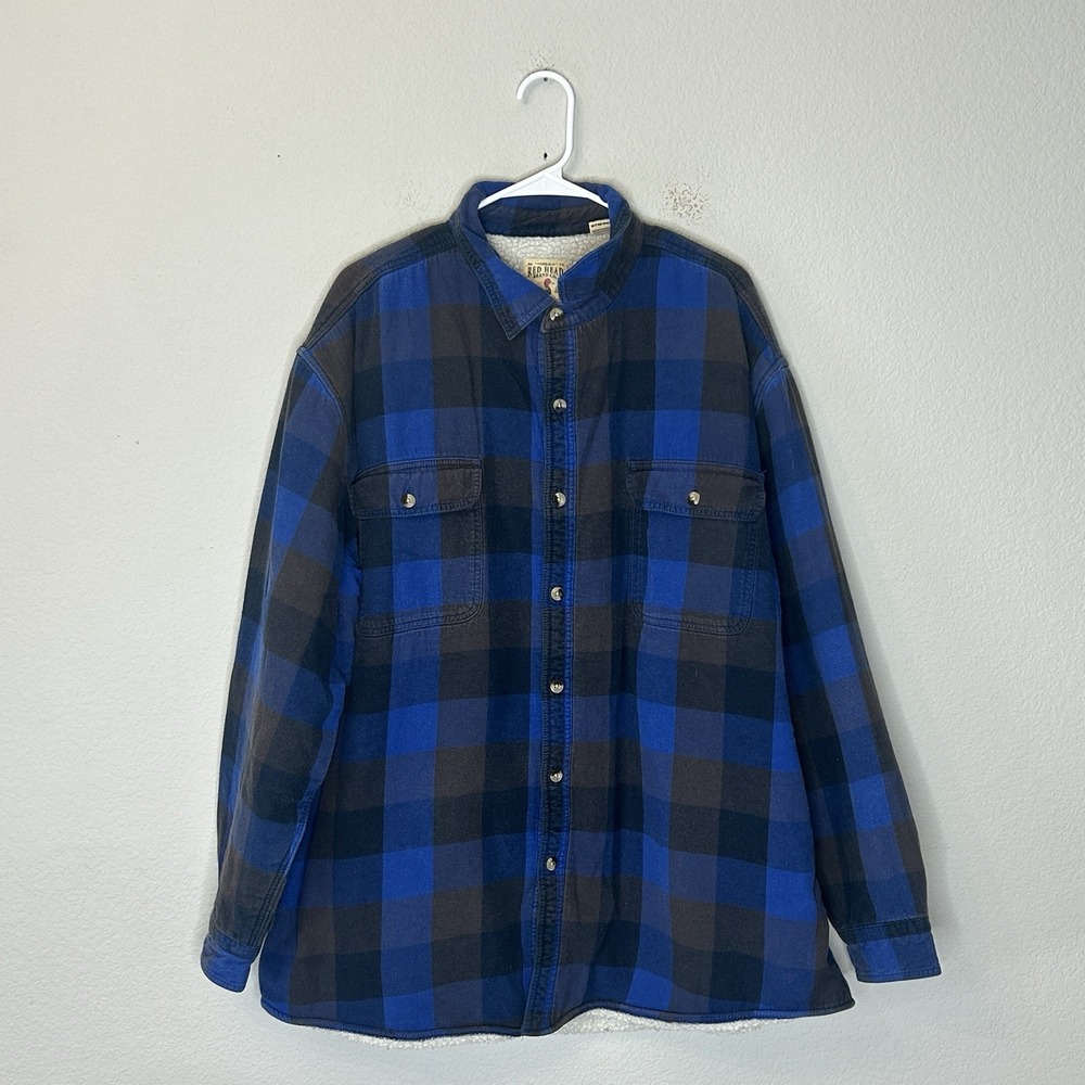 RedHead Sherpa Lined Plaid Long Sleeve Buffalo Check Button Up Shirt Size 2XL